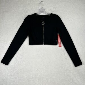 NWT Good American The Warrior Zip Crop Top Black Long Sleeve Women's 2